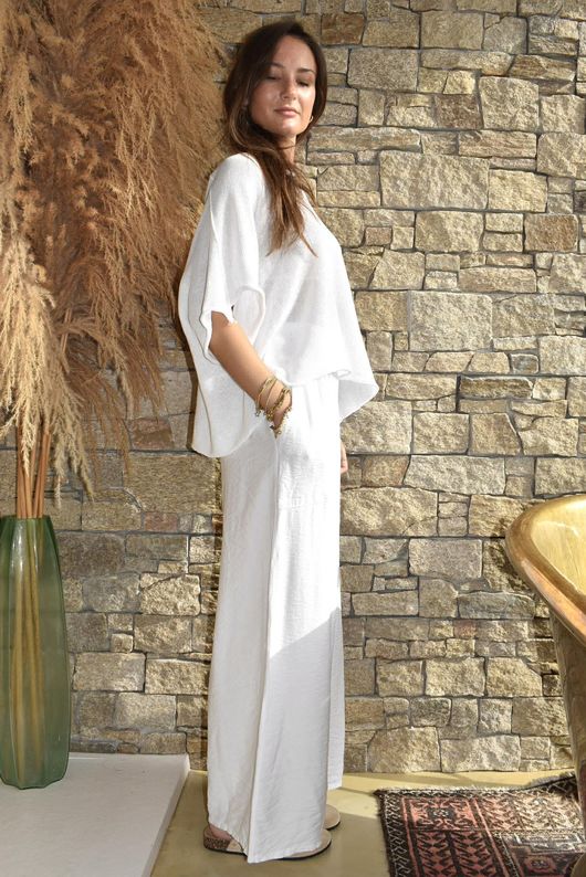 Basso Shirring Wide Leg Pant White